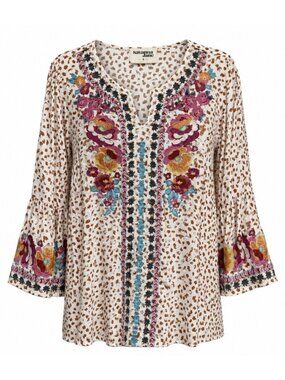 Savanna Jane Floral Embroidered Blouse Shirt Small Bell Sleeve Boho Hippie